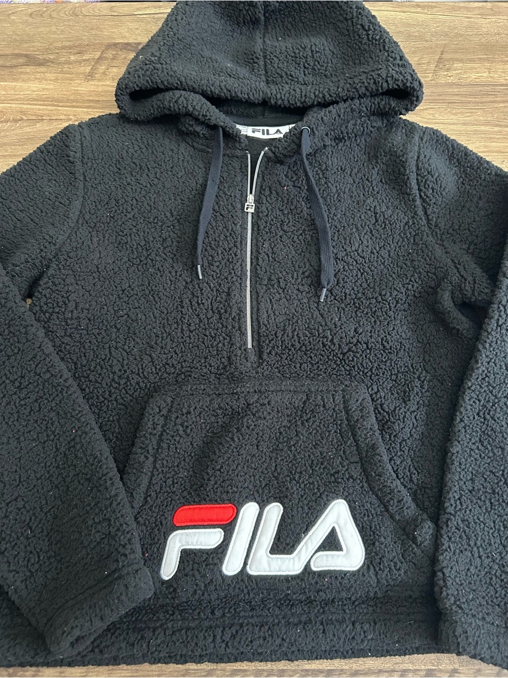 Fila Cozy Up Black Sherpa Fleece Half Zip Pullover Hoodie Size Small